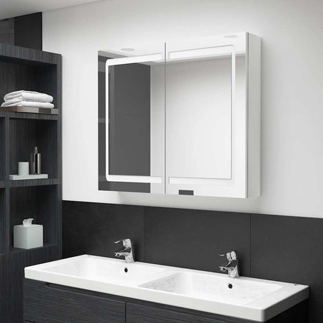 Vidaxl badkamerkast met spiegel en led 80x12x68 cm glanzend wit