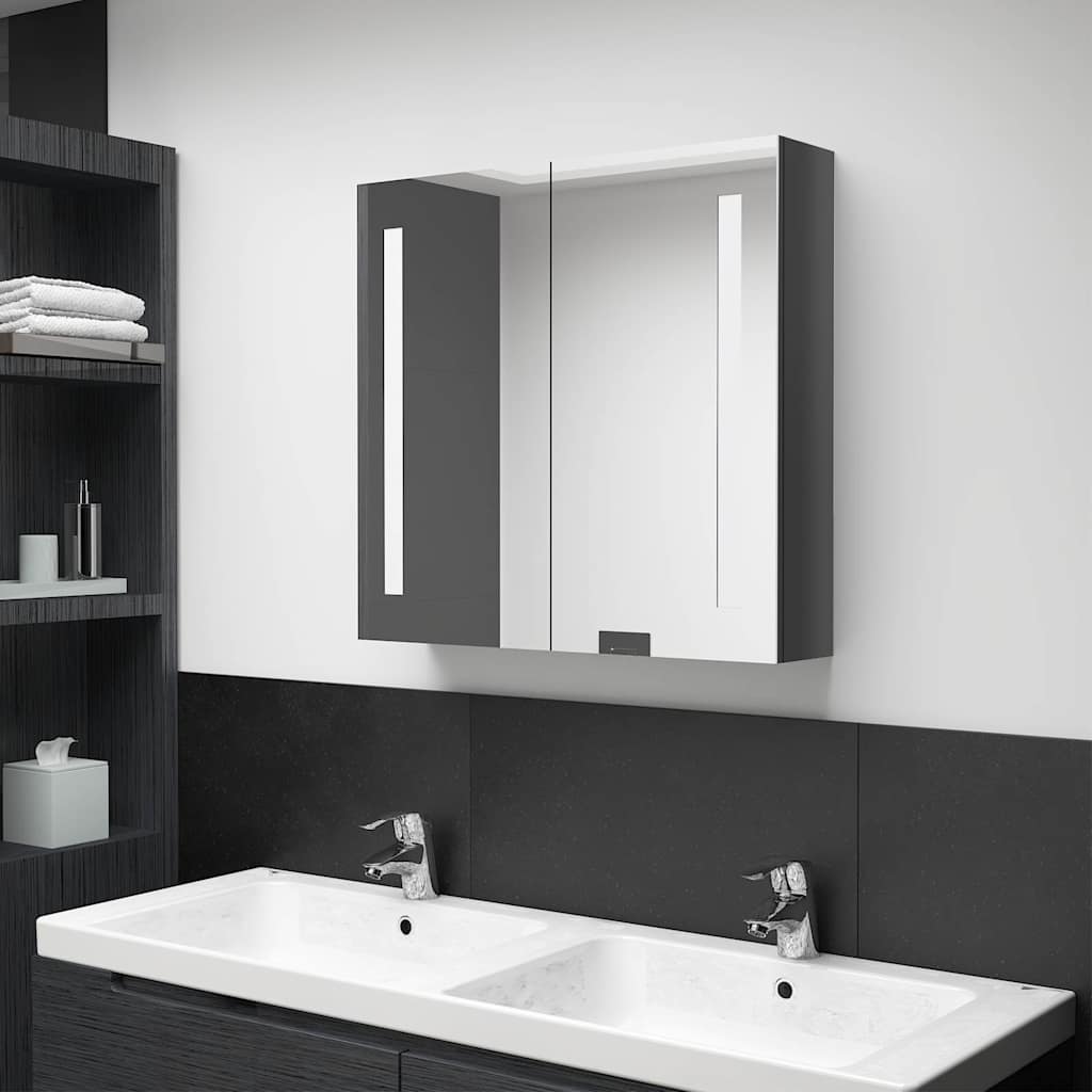 Vidaxl badkamerkast met spiegel en led 62x14x60 cm glanzend grijs