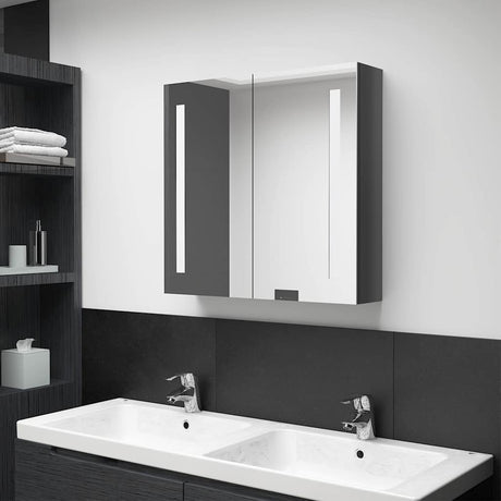 Vidaxl badkamerkast met spiegel en led 62x14x60 cm glanzend grijs