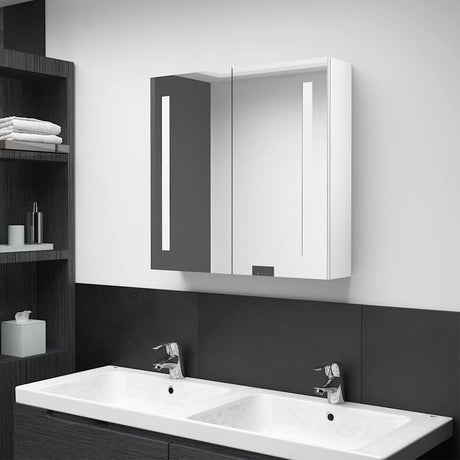 Vidaxl badkamerkast met spiegel en led 62x14x60 cm glanzend wit