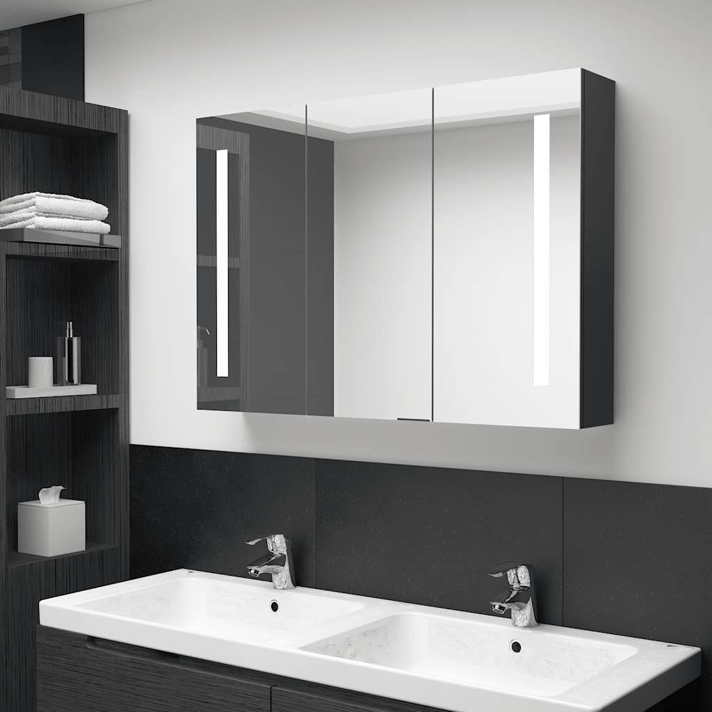 Vidaxl badkamerkast met spiegel en led 89x14x62 cm glanzend zwart