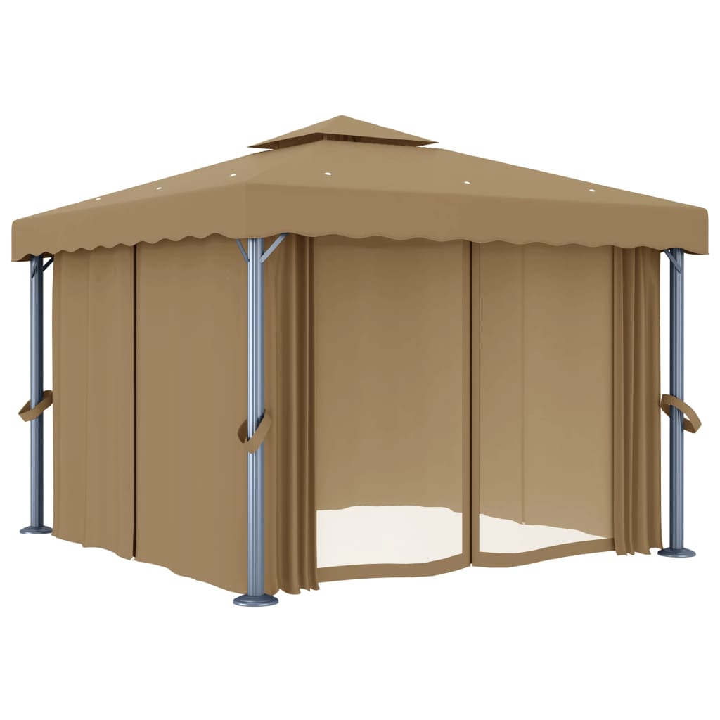 Vidaxl arbor with curtain 3x3 m aluminum taupe