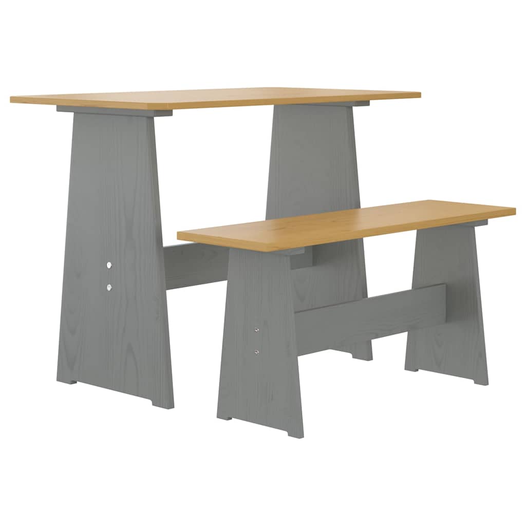 Vidaxl eettafel met bankje reine massief grenenhout honingbruin grijs