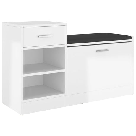 Vidaxl Schuhe Bank 94.5x31x57 cm verarbeitetes Holz Hochglanz weiß