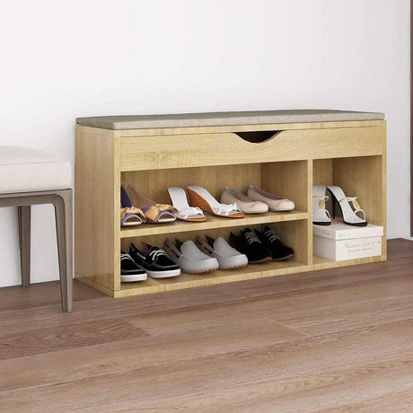 VIDAXL -Schuhbank mit Kissen 104x30x49 cm verarbeitetes Holz Sonoma Eiche