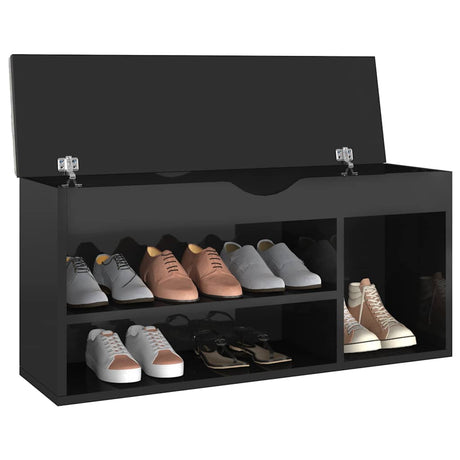 Vidaxl Schuhbank mit Kissen 104x30x49 cm Holz Hochglanzschwarz schwarz
