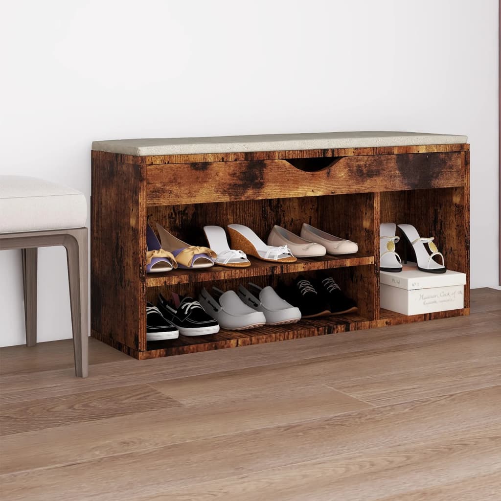 VidaXL shoe bench with cushion 104x30x49 cm Properted wood Smoked oak