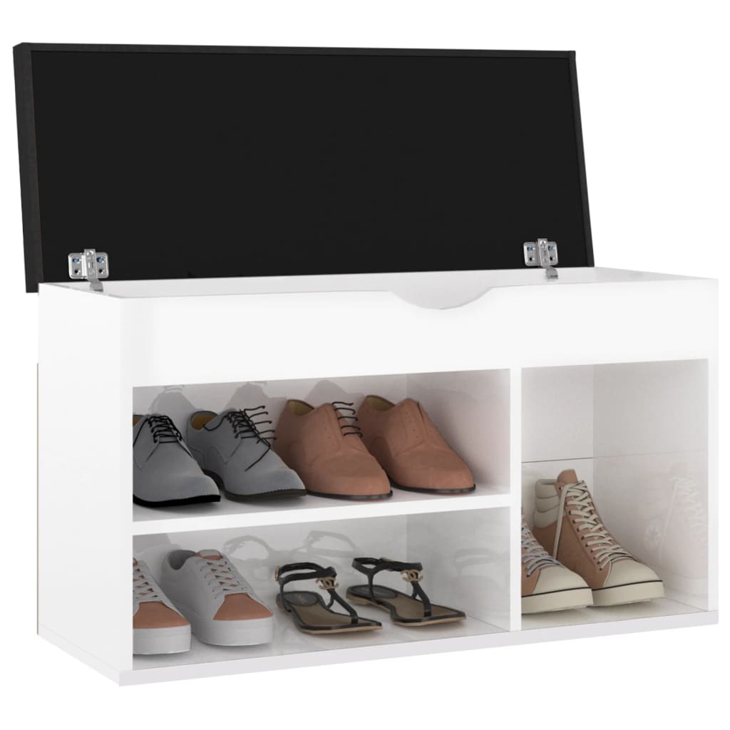 Banc de chaussures vidaxl avec coussin 80x30x47 cm en bois haut brillant blanc