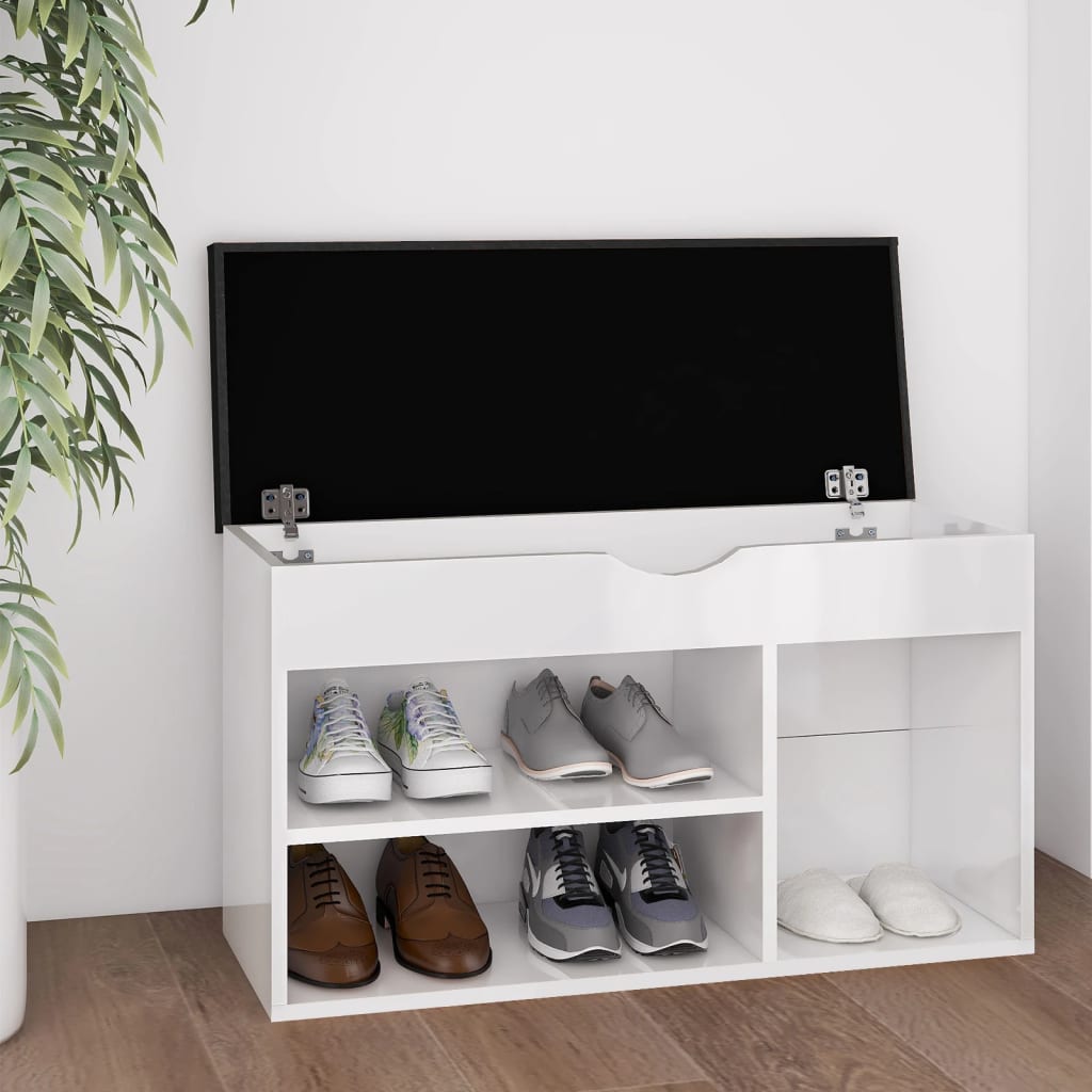 Panca per scarpe Vidaxl con cuscino 80x30x47 cm in legno trasformato bianco lucido