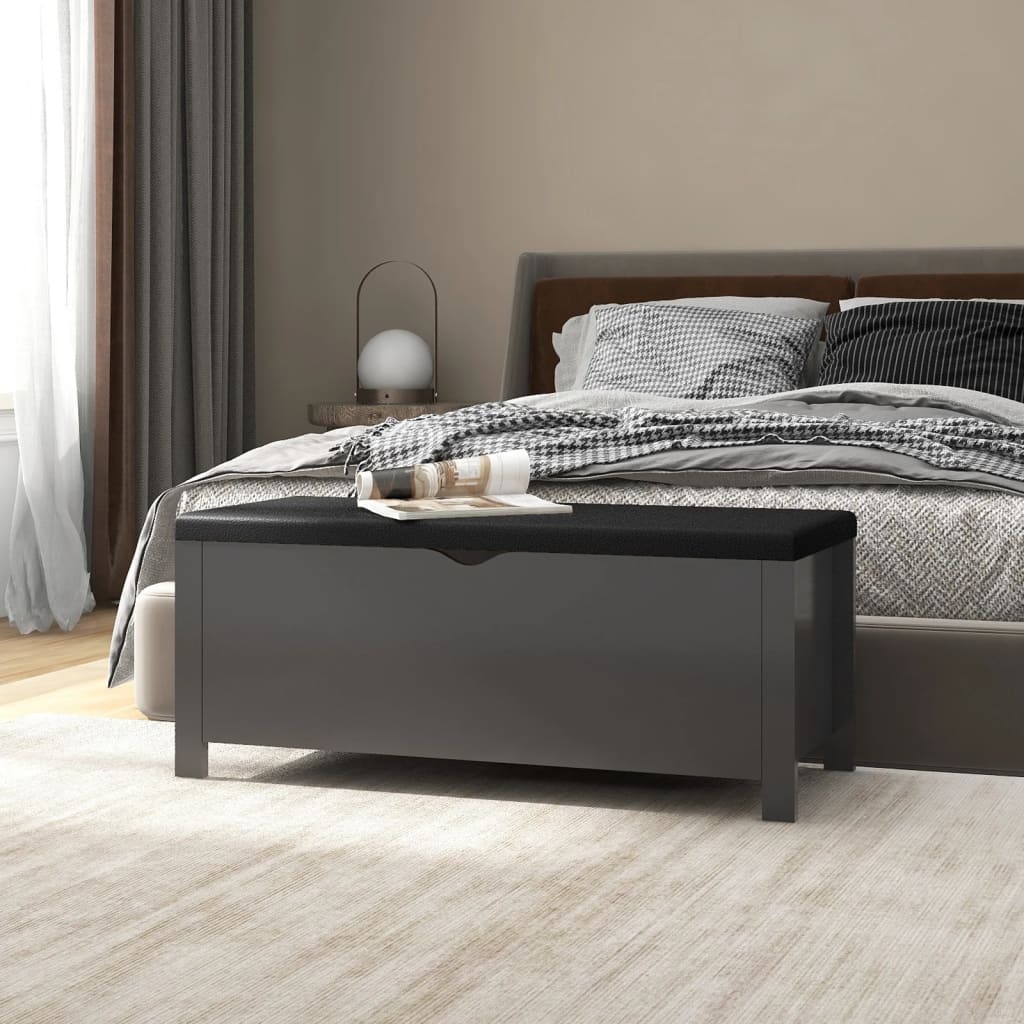 Vidaxl opbergbox met kussen 105x40x45 cm bewerkt hout grijs