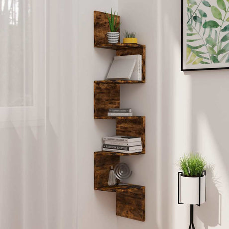 Vidaxl hoekwandschap 19x19x123 cm bewerkt hout gerookt eikenkleurig