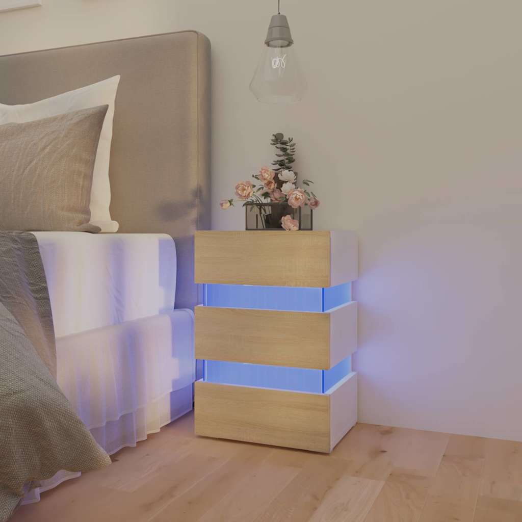 Vidaxl 326846 nachtkastje led 45x35x67 cm bewerkt hout wit