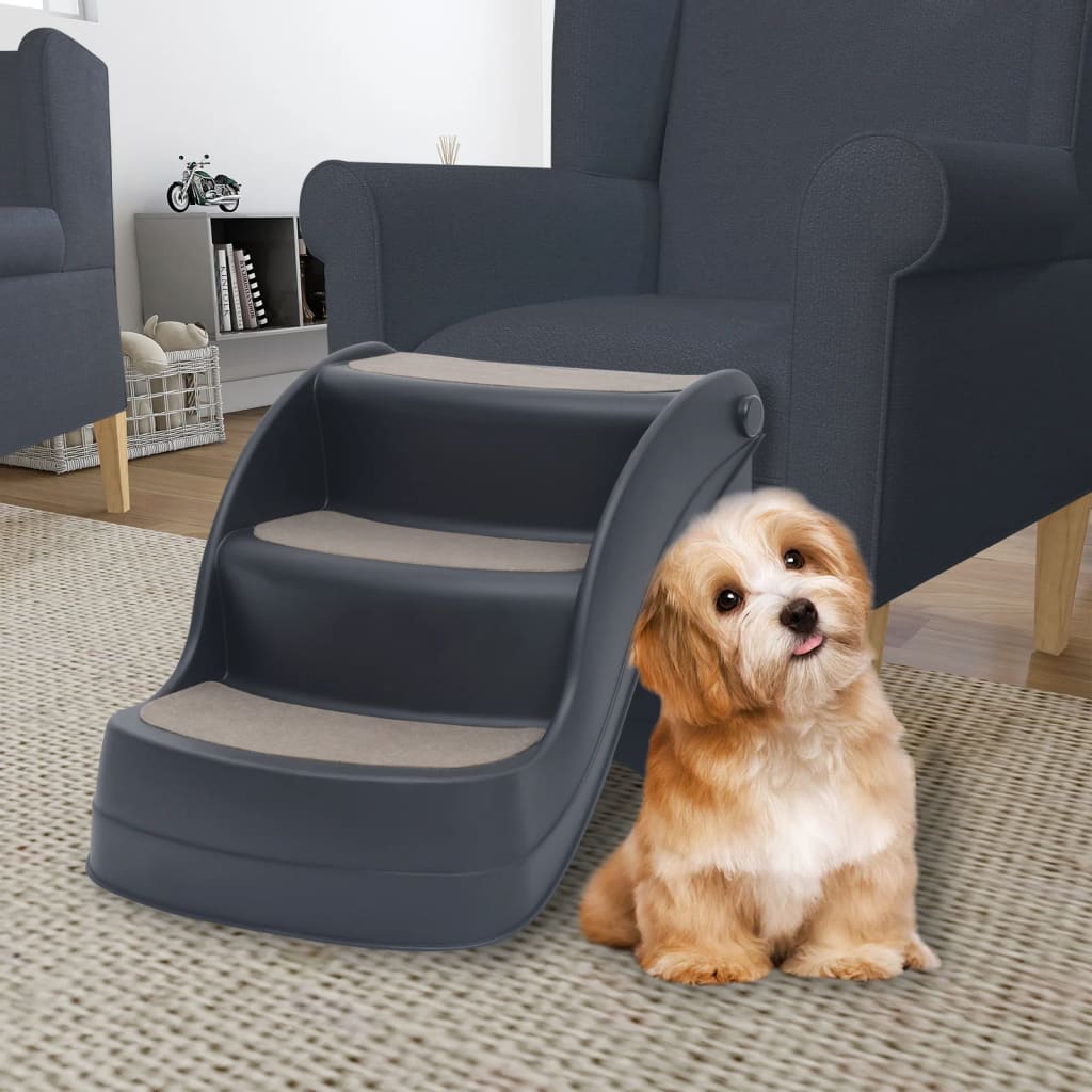 VidaXL dog staircase 3 steps folding dark gray