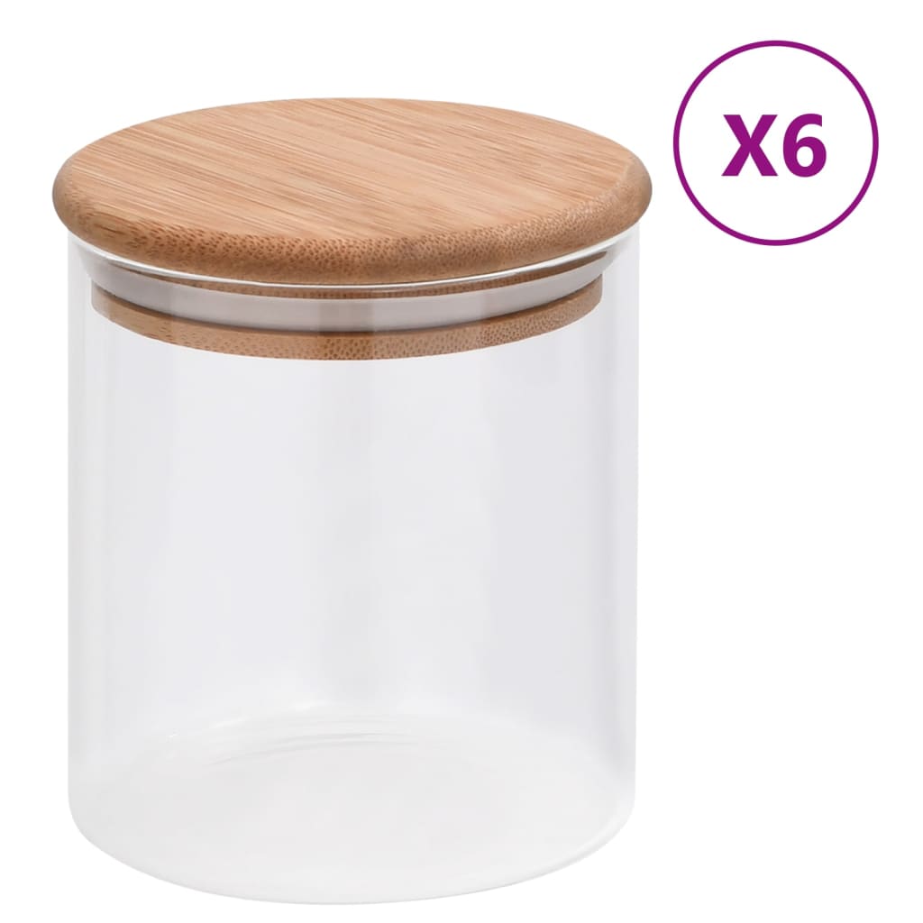 Vidaxl Storage pots with bamboo lid 6 st 600 ml glass