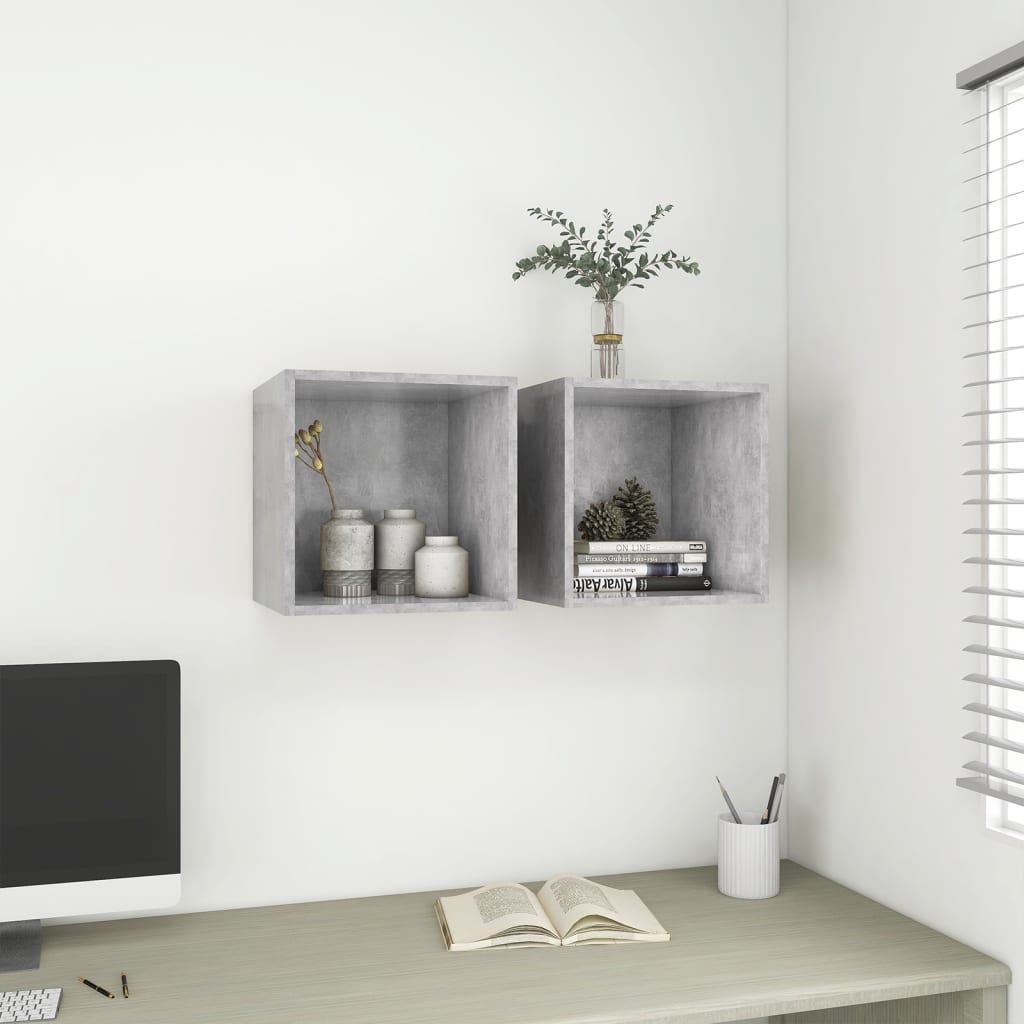 Vidaxl wandkasten 2 st 37x37x37 cm bewerkt hout betongrijs