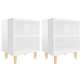 Vidaxl nachtkastjes 2 st met houten poten 40x30x50 cm hoogglans wit