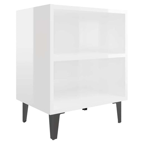 Vidaxl nachtkastje met metalen poten 40x30x50 cm hoogglans wit