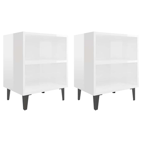 Vidaxl nachtkastjes 2 st met metalen poten 40x30x50 cm hoogglans wit