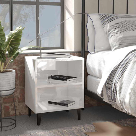 Vidaxl nachtkastjes 2 st met metalen poten 40x30x50 cm hoogglans wit