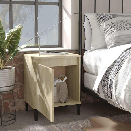 Vidaxl nachtkastje met metalen poten 40x30x50 cm sonoma eikenkleurig