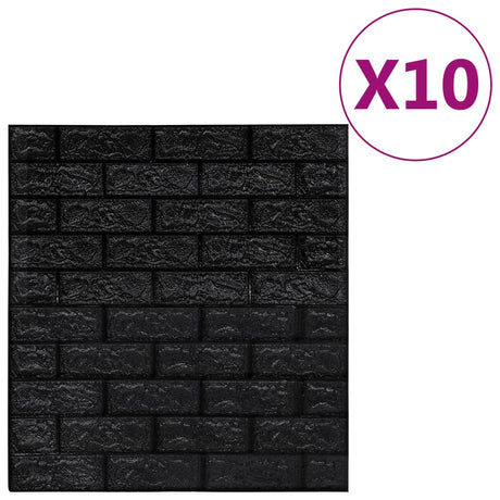 Vidaxl 3D Fondo de pantalla Autoadhesivo 10 St Brick Black