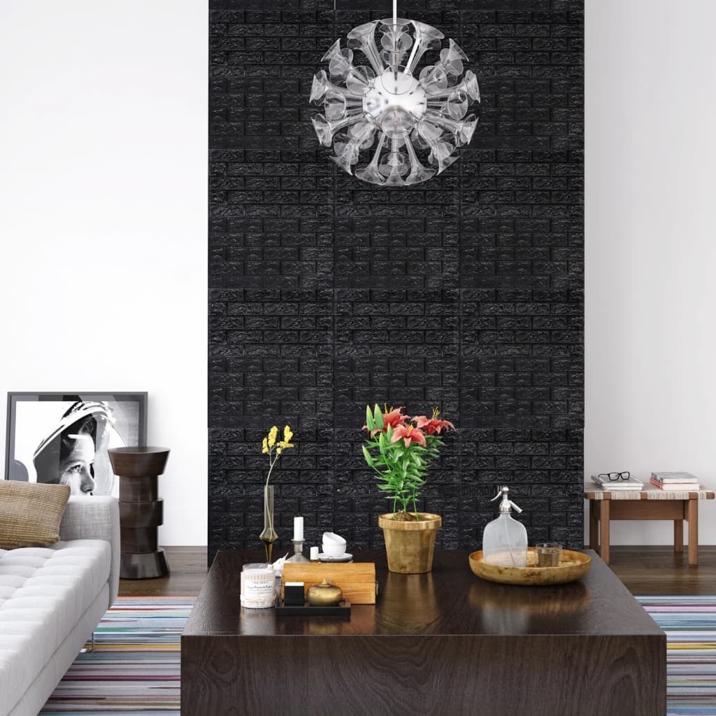 Vidaxl 3D Fondo de pantalla Autoadhesivo 10 St Brick Black