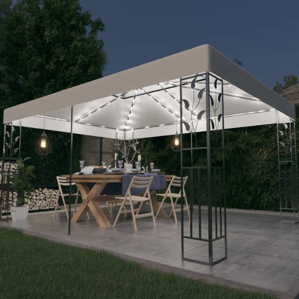 Vidaxl Arbor con doppio tetto e ghirlanda leggera a LED 3x4 m bianco