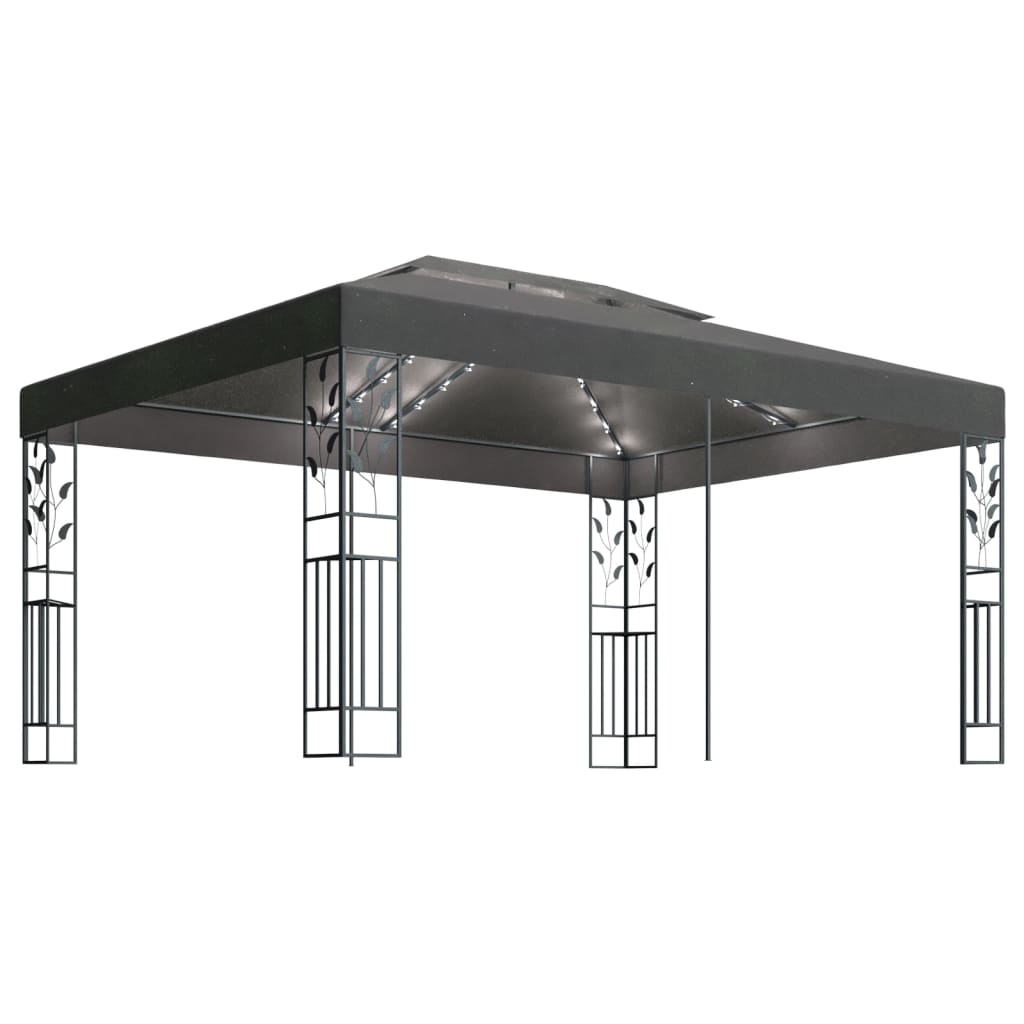 Arbor vidaxl avec toit double et guirlande légère à LED 3x4 m couleur anthracite