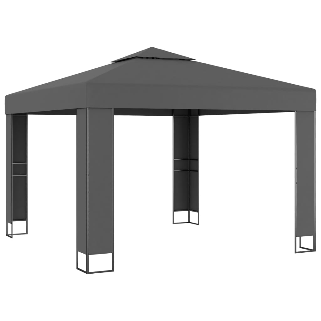 Arbor vidaxl avec toit double et guirlande légère à LED 3x3 m couleur anthracite