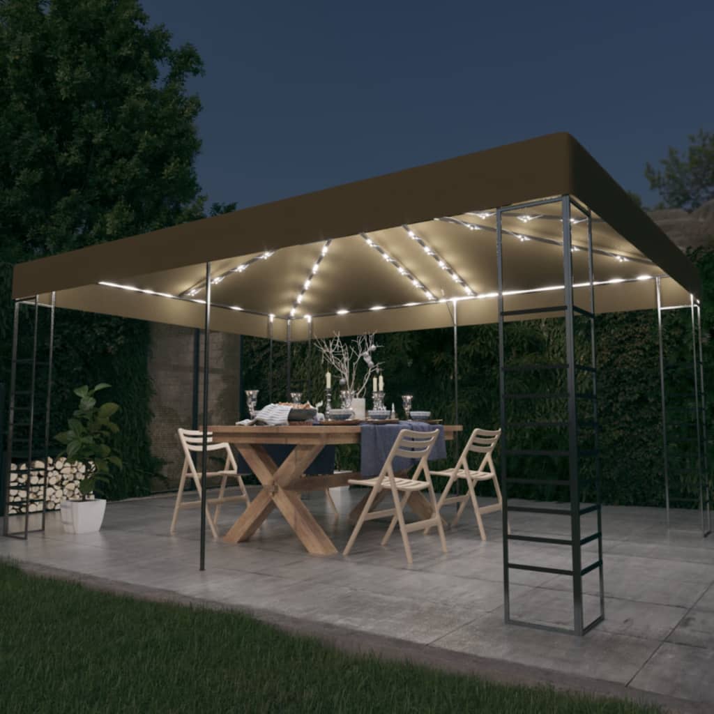 Vidaxl Arbor con ghirlanda leggera a led 3x4 m taupe