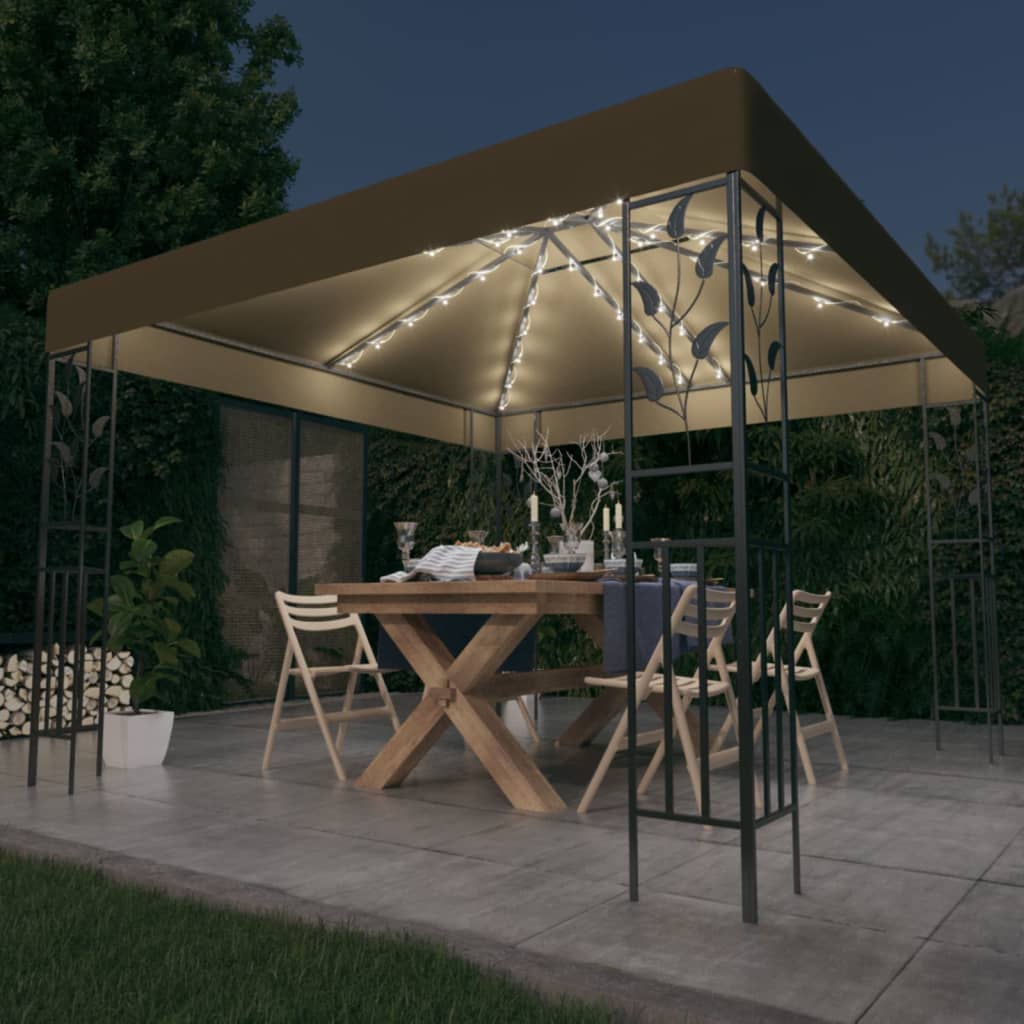 Vidaxl Arbor con ghirlanda leggera a led 3x3 m taupe