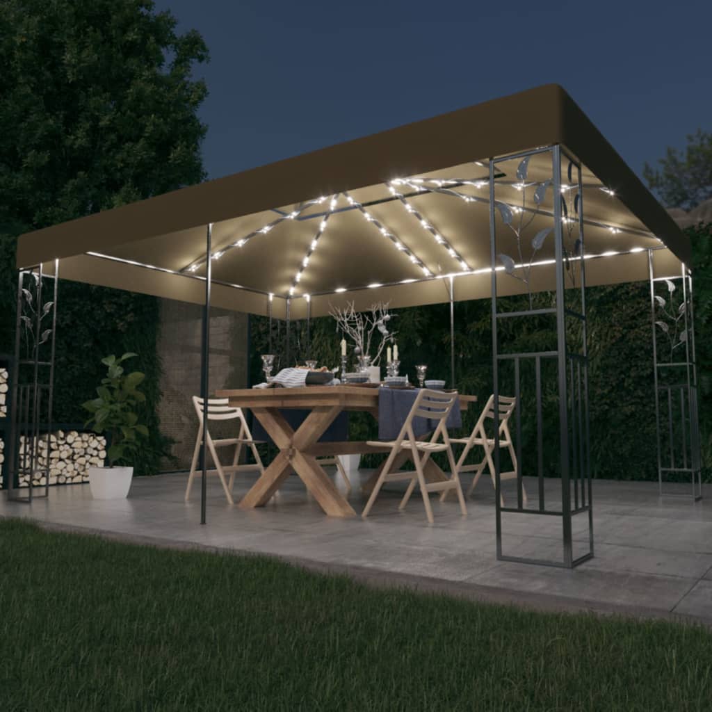 Vidaxl arbor with double roof and LED light garland 3x4 m Taupe