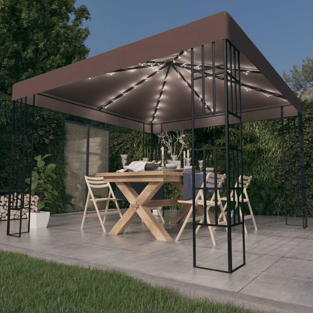 Vidaxl prieel met led-lichtslinger 3x3 m taupe