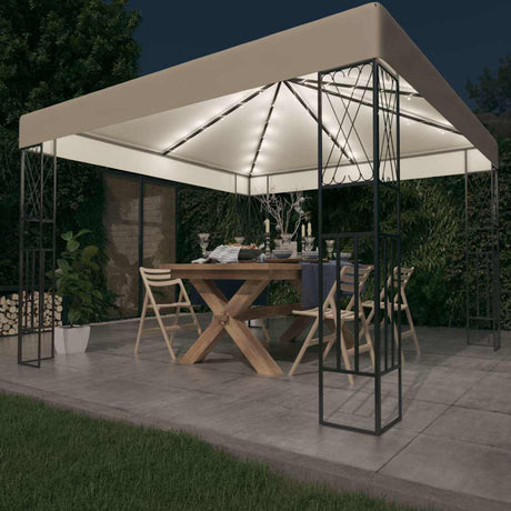 Vidaxx Pavillon mit LED-Lichterkette 3x3 m Stoff cremefarben