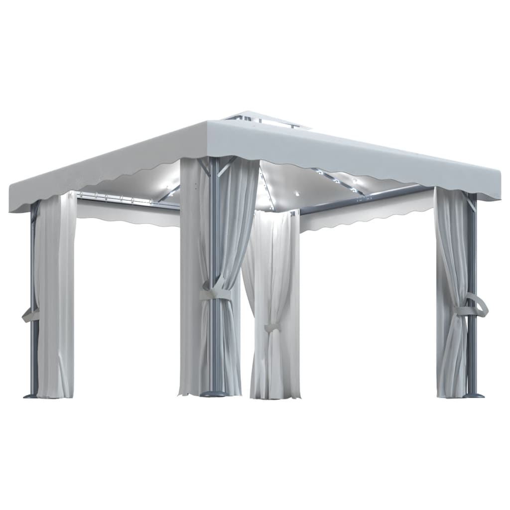 Vidaxl arbor with curtain and LED light garland 3x3 m cream white