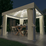 Vidaxl arbor with curtain and LED light garland 3x3 m cream white