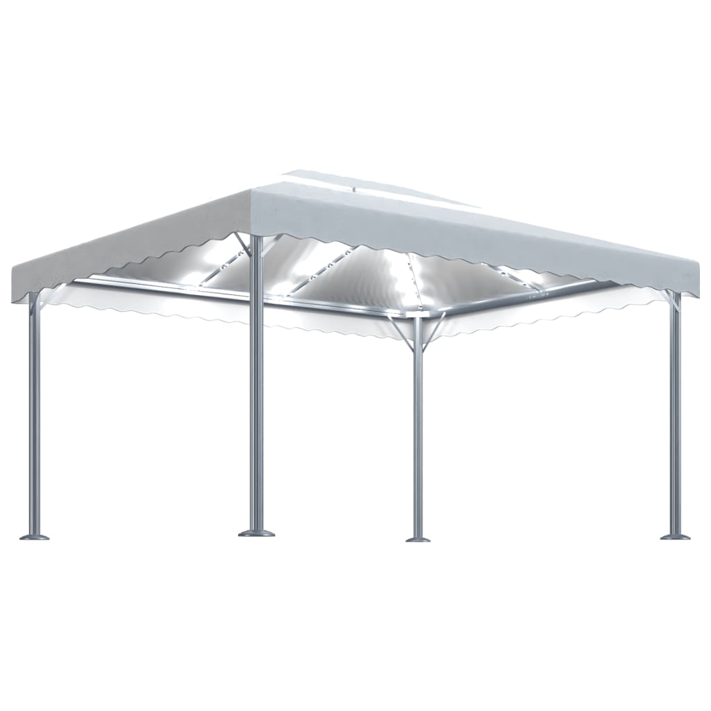 VidaXL Prieel met LED-lichtslinger 400x300 cm aluminium crèmekleurig