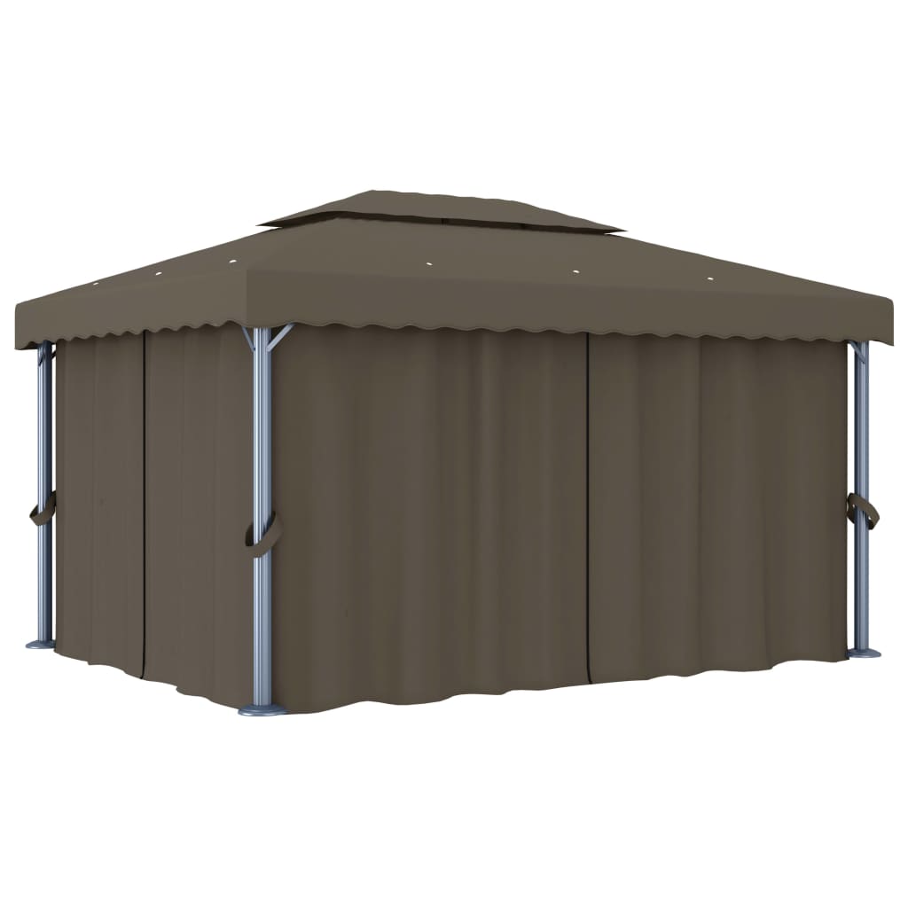 Vidaxl Arbor con tenda e ghirlanda leggera a LED 4x3 m taupe