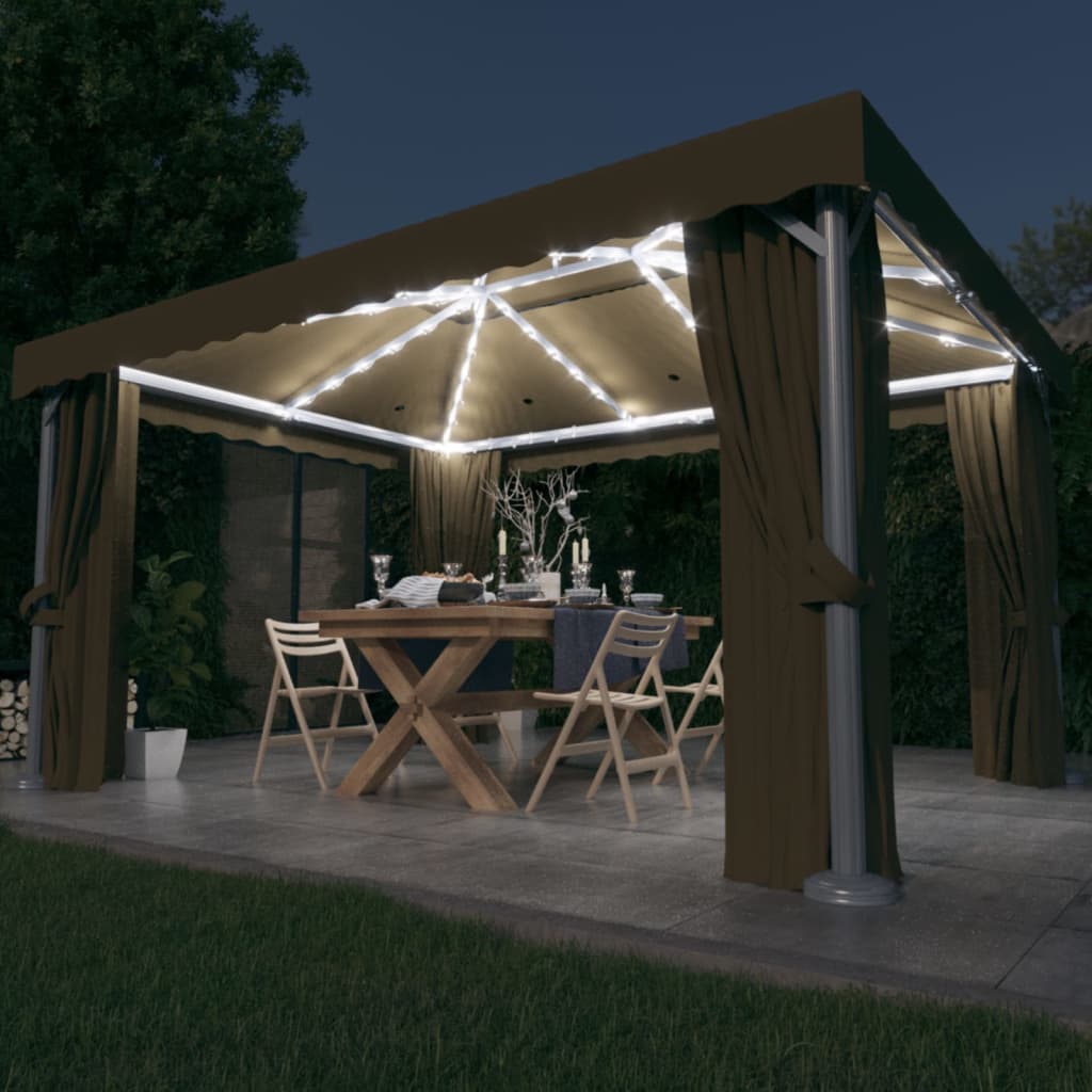 Vidaxl Arbor med gardin og LED Light Garland 4x3 M taupe