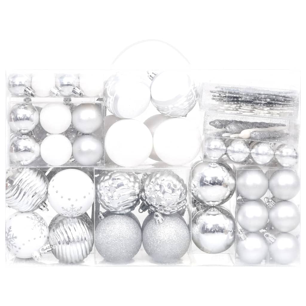 Vidaxl Conjunto de bolas de Navidad de 108 partes plateada y blanca