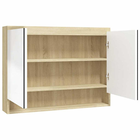 Vidaxl badkamerkast met spiegel 80x15x60 cm mdf wit en eikenkleurig