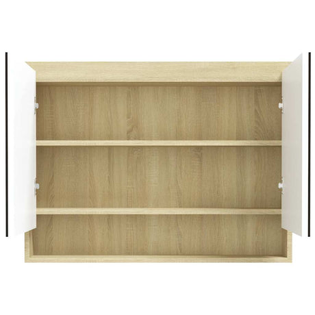 Vidaxl badkamerkast met spiegel 80x15x60 cm mdf wit en eikenkleurig