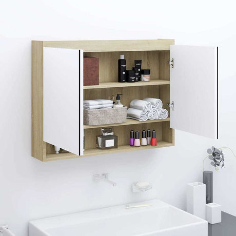 Vidaxl badkamerkast met spiegel 80x15x60 cm mdf wit en eikenkleurig