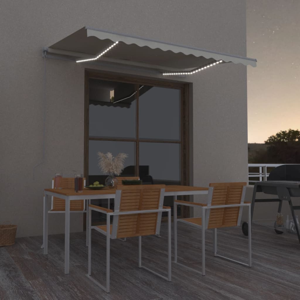 Vidaxl Luifel mit LED 350x250 cm cremefarbener Colored manuell ausziehbar