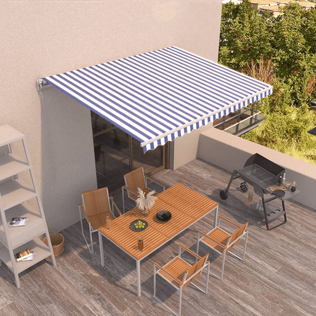 Vidaxl Luifel erstreckt sich manuell 450 x 350 cm blau und weiß