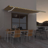 Vidaxl luifel manuell ausziehbar mit LED 500x350 cm gelb und weiß