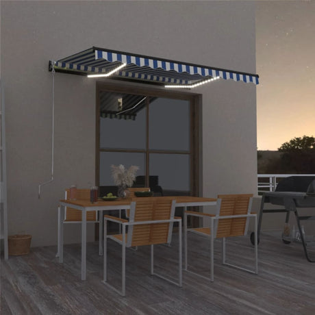 Vidaxx Markise manuell ausziehbar mit LED 400x300 cm blau und weiß