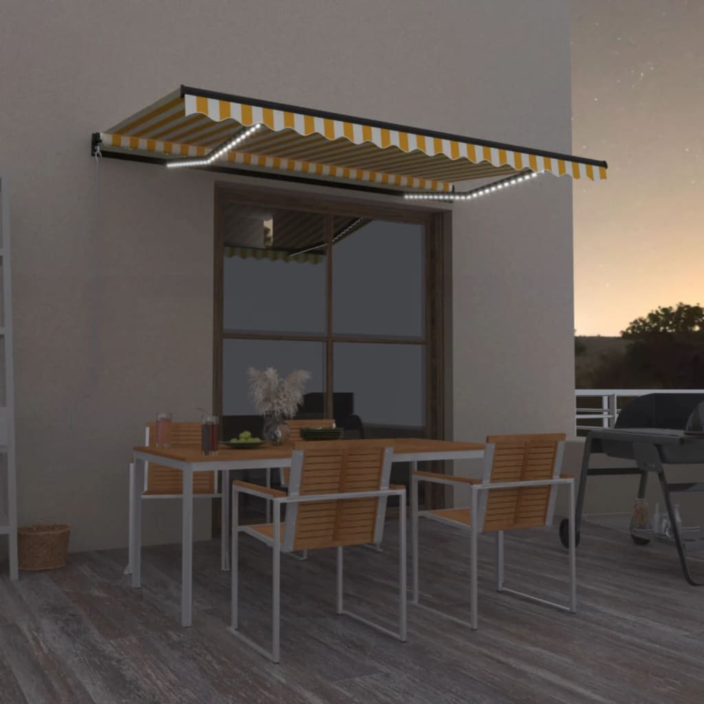 Vidaxl Luifel manuell ausziehbar mit LED 450x300 cm gelb und weiß