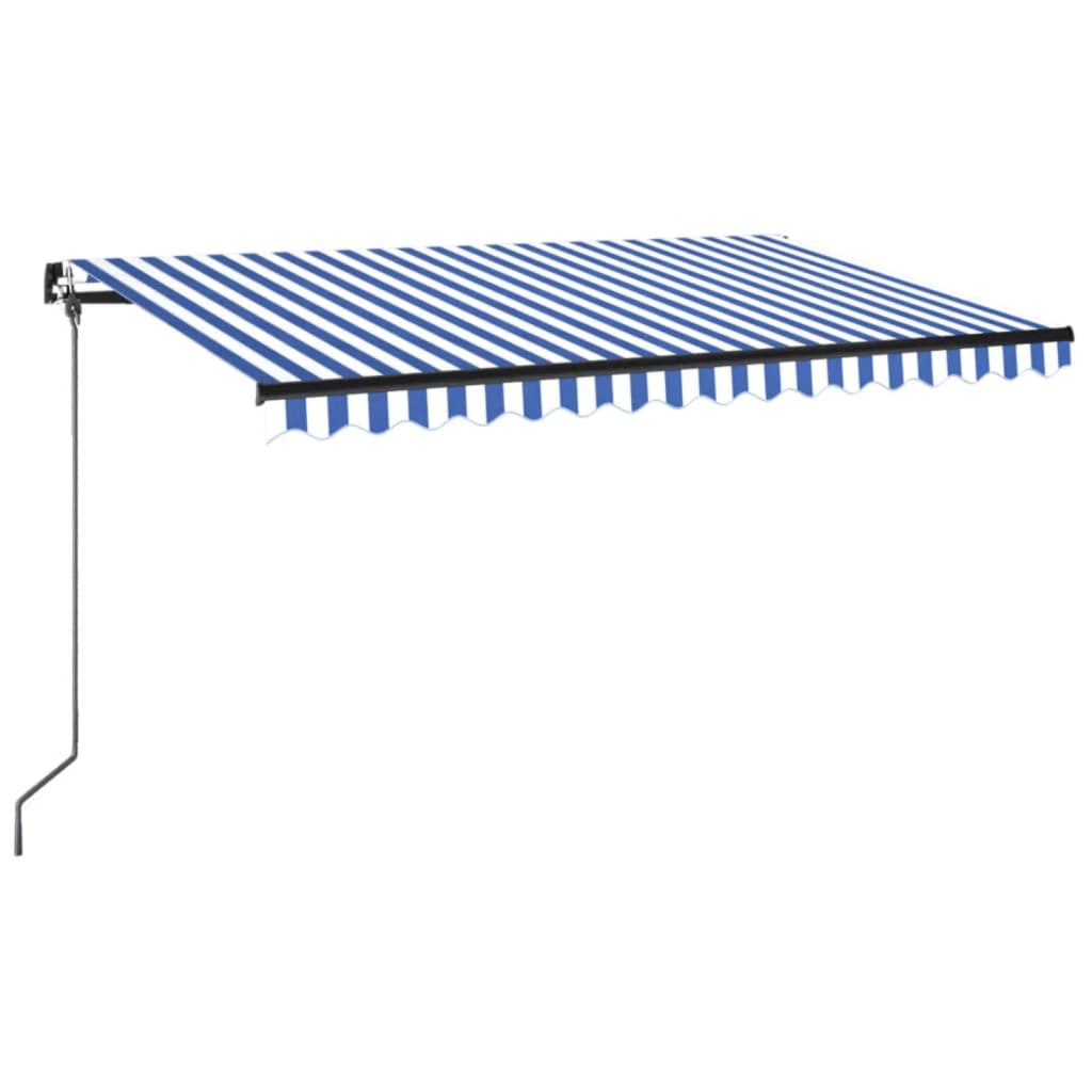 Vidaxl luifel manuell ausziehbar mit LED 450x350 cm blau und weiß