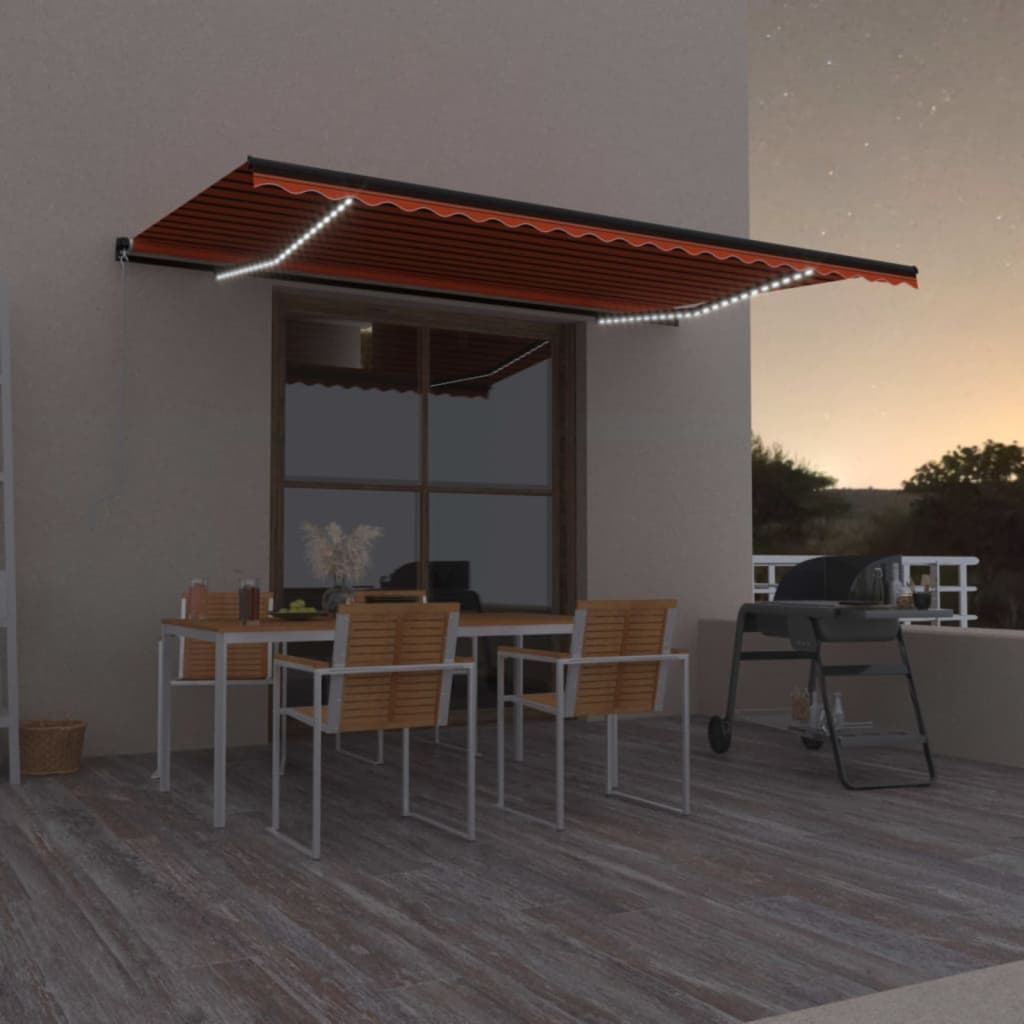 Vidaxl Luifel manuell ausziehbar mit LED 500x350 cm Orange und Braun